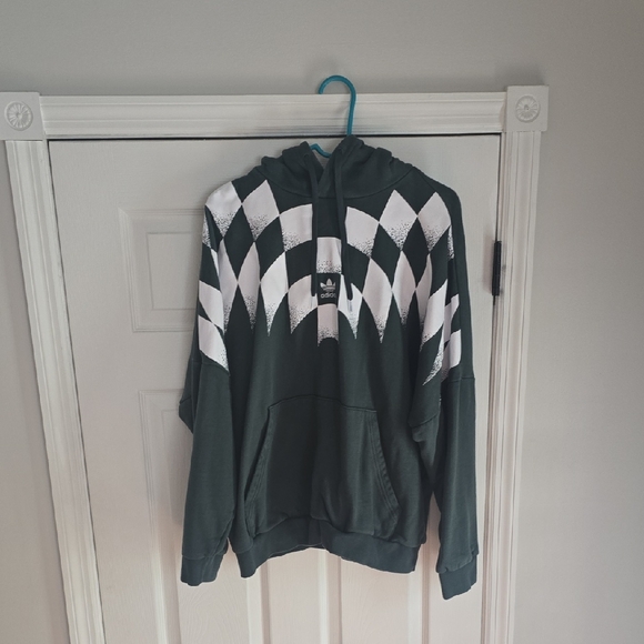 Adidas Men's Dark Green and White Checkered Sweater - Picture 1 of 4